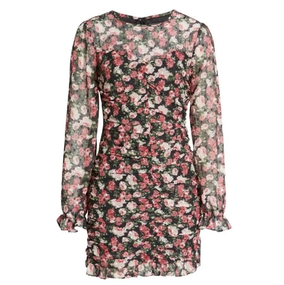 Vici nordstrom Floral Ruched Mini Dress With Semi Sheer Sleeves - Picture 1 of 9